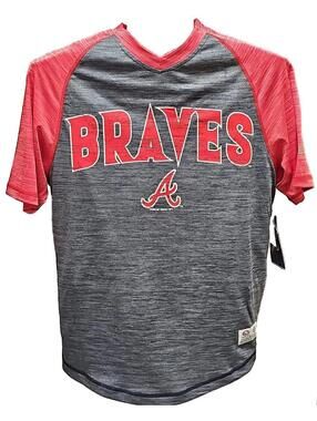 Atlanta Braves Women’s Shirt Gray Red True Fan MLB Genuine Merchandise NWT S/P